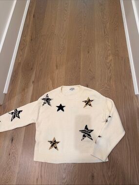 Rails Cream Crewneck Sweater with Black & Tan Star Accents